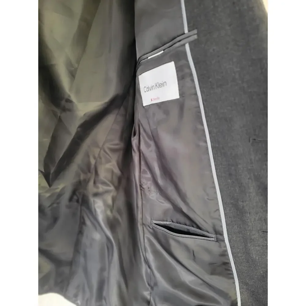 Calvin Klein Men's Slim‎ Fit Stretch Charcoal Gray Blazer Jacket Button Down #16